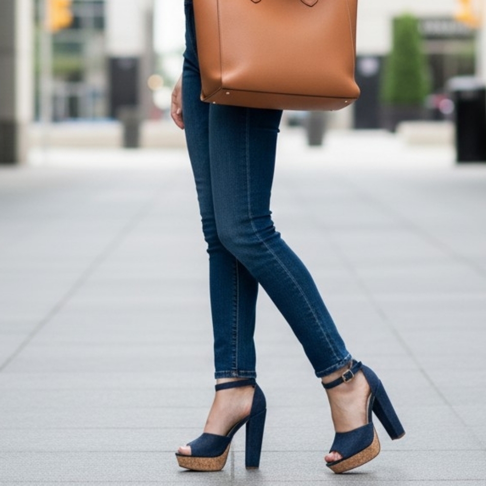 Nicole Miller Navy Open-Toe Platform Heels